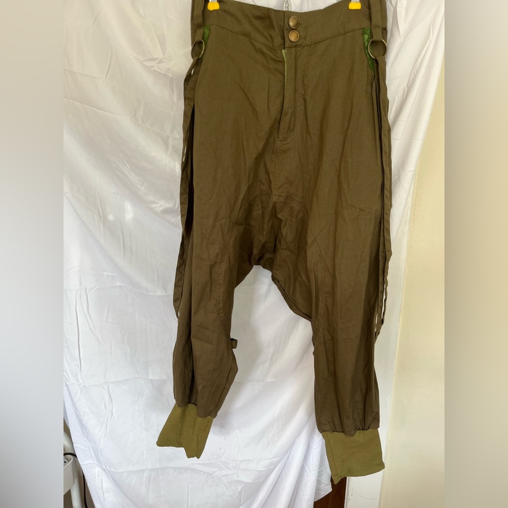 Womens Olive Green Cargo Baggy Relax Drop-Crotch Pants Yoga Festival Hippie Boho